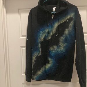 Men's Black and Blue Galaxy Zip-Up Sweater